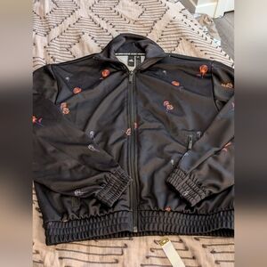 adidas womens Athletic Black Floral Bomber Jacket with Multicolor Print